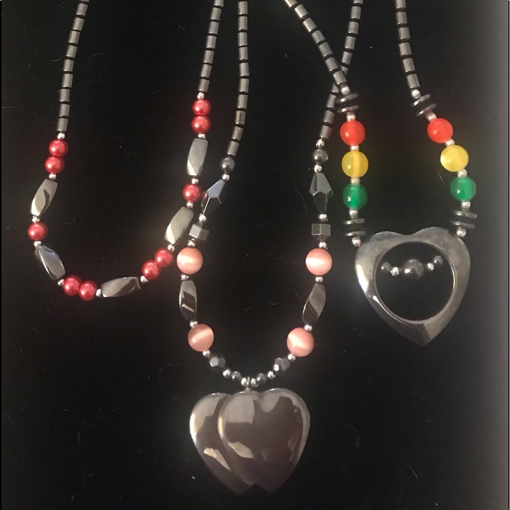 Set of 3 striking Hematite Necklaces